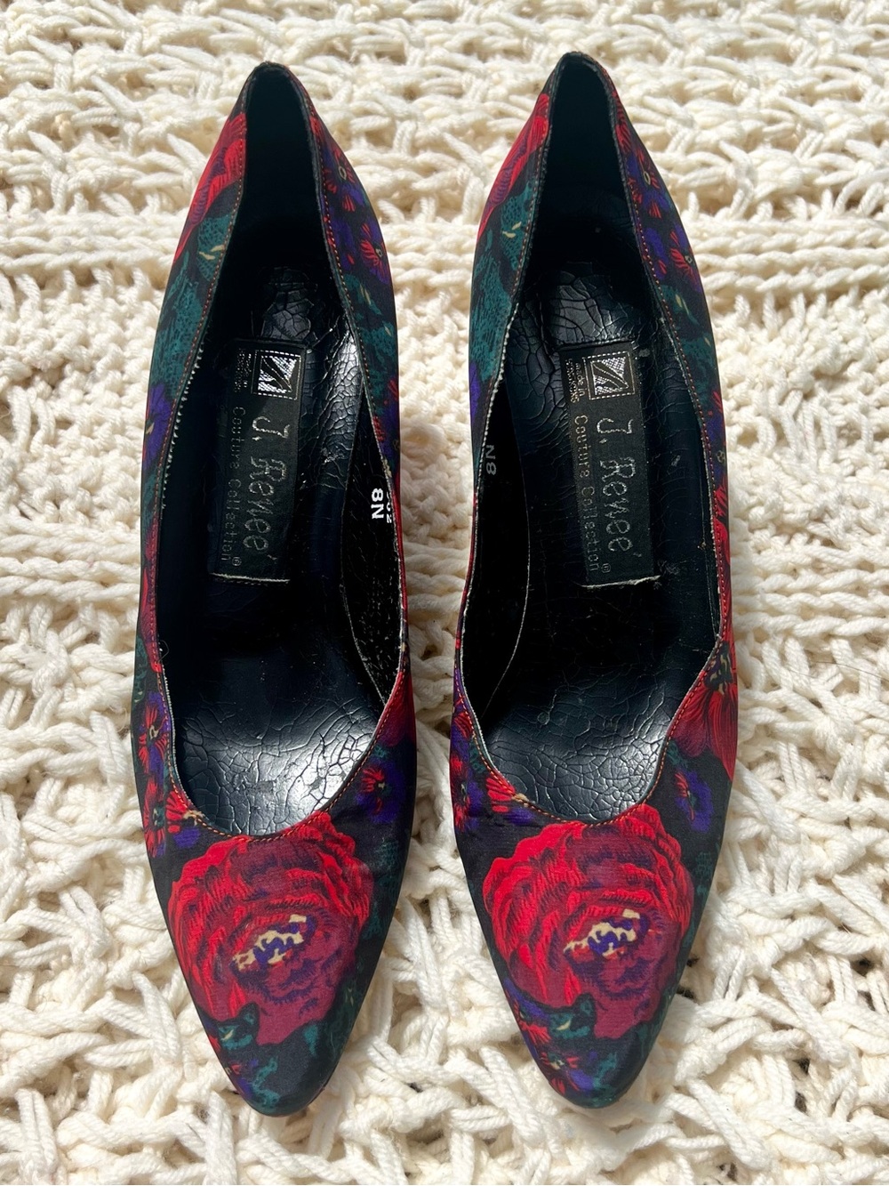 J.Renee Red Floral Pointed-Toe Pumps, Leather Sole